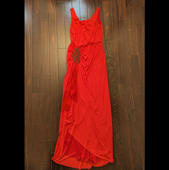 Mikael Aghal Beaded Draped Gown - Orange Red - Picture 2 of 10